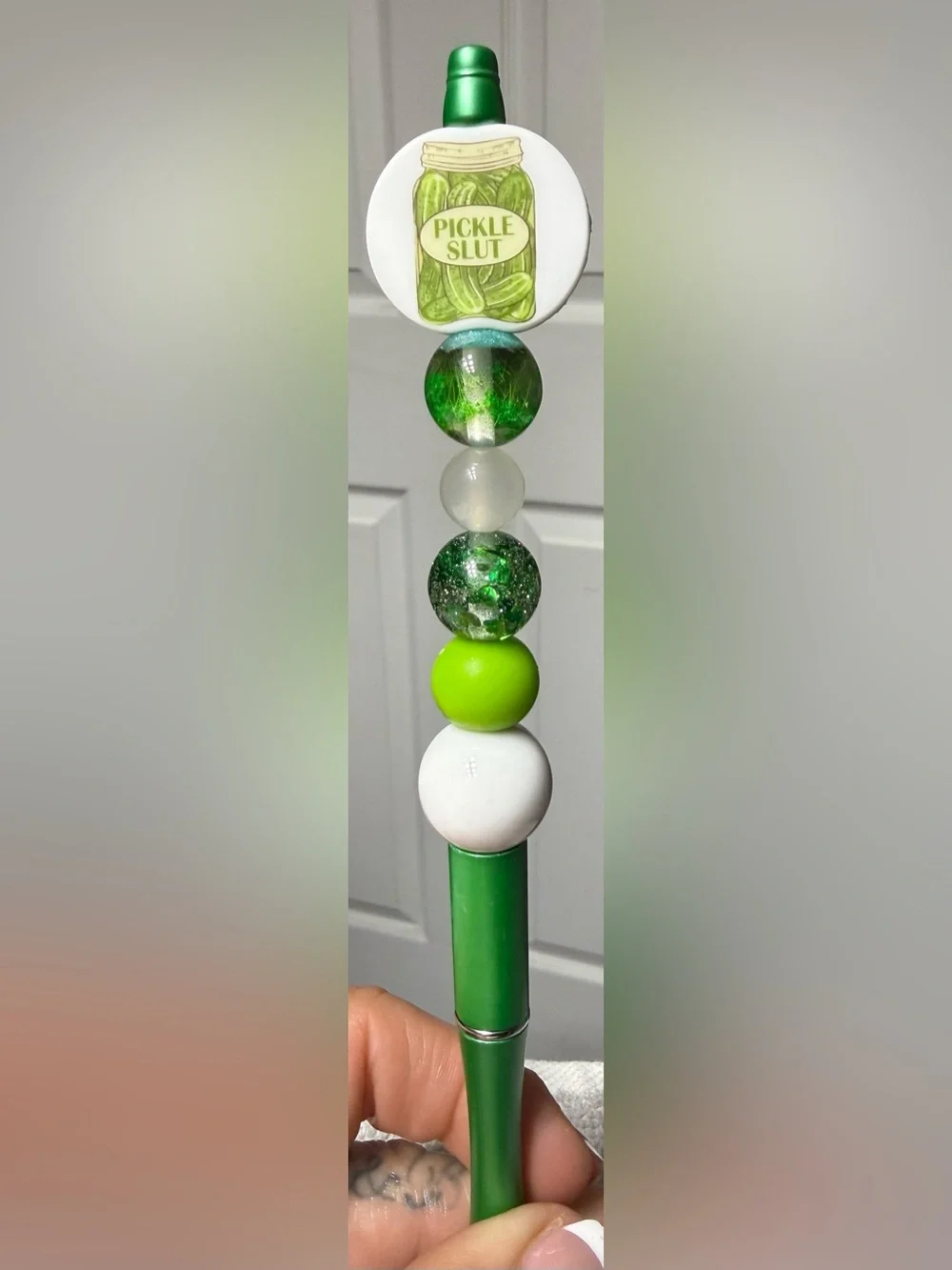 Green Beaded Pickle Jar Pen